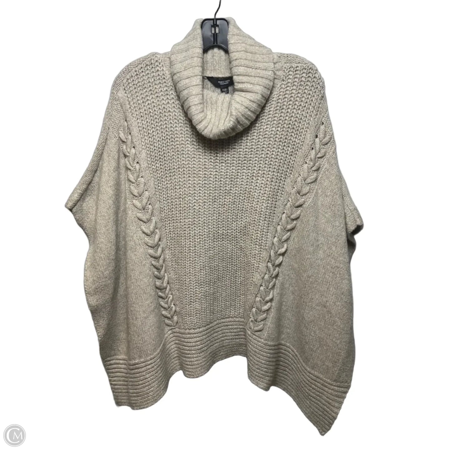 Cable Knit Poncho Sweater By Simply Vera In Beige, Size: XS/S
