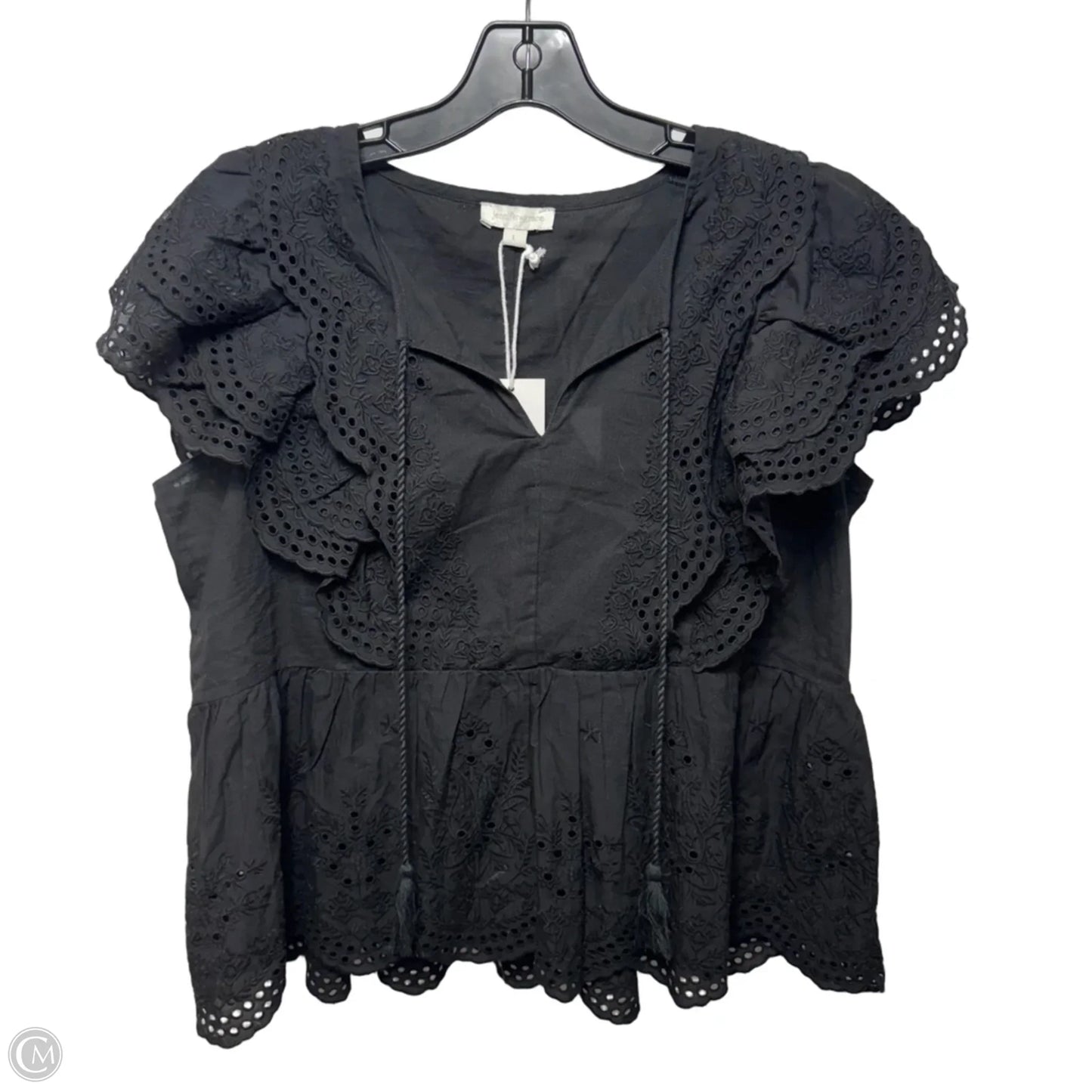 Eyelet Top Short Sleeve By Jennifer & Grace In Black, Size: L