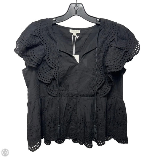 Eyelet Top Short Sleeve By Jennifer & Grace In Black, Size: L