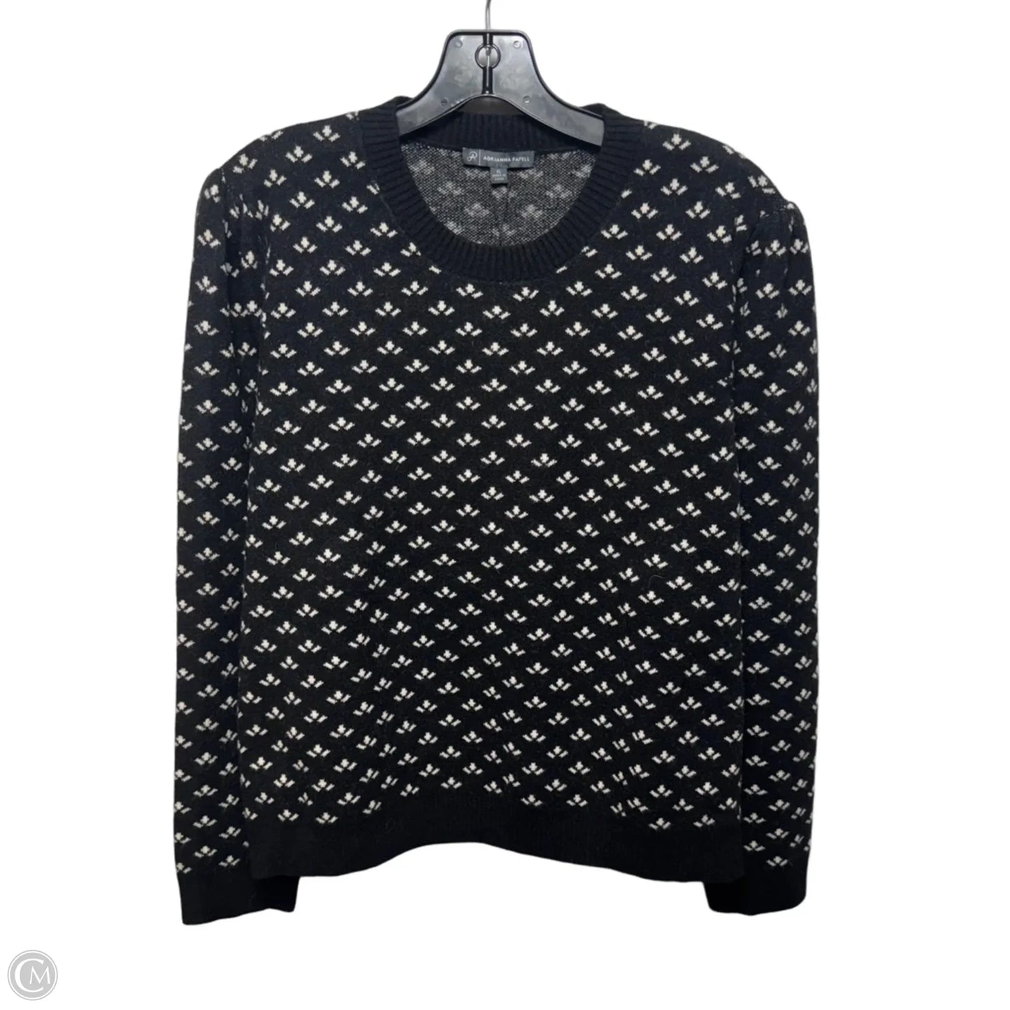 Crew Neck Sweater By Adrianna Papell In Black & Cream, Size: Xl