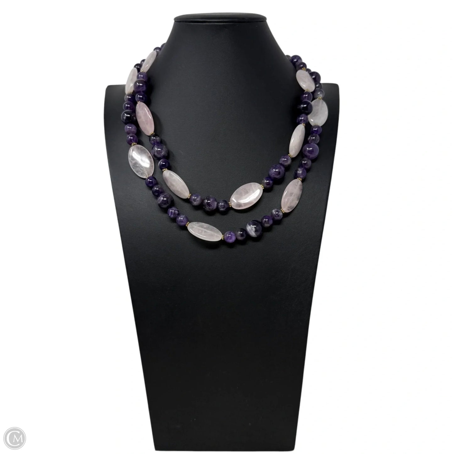 Layered Amethyst & Rose Quartz Beaded Necklace with Sterling Silver Clasp