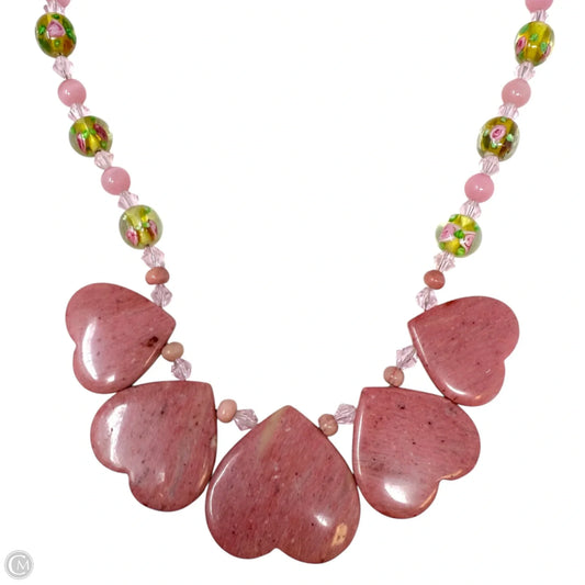 Pink Hearts of Stone & Floral Beaded Necklace Choker & Collar By Cmc
