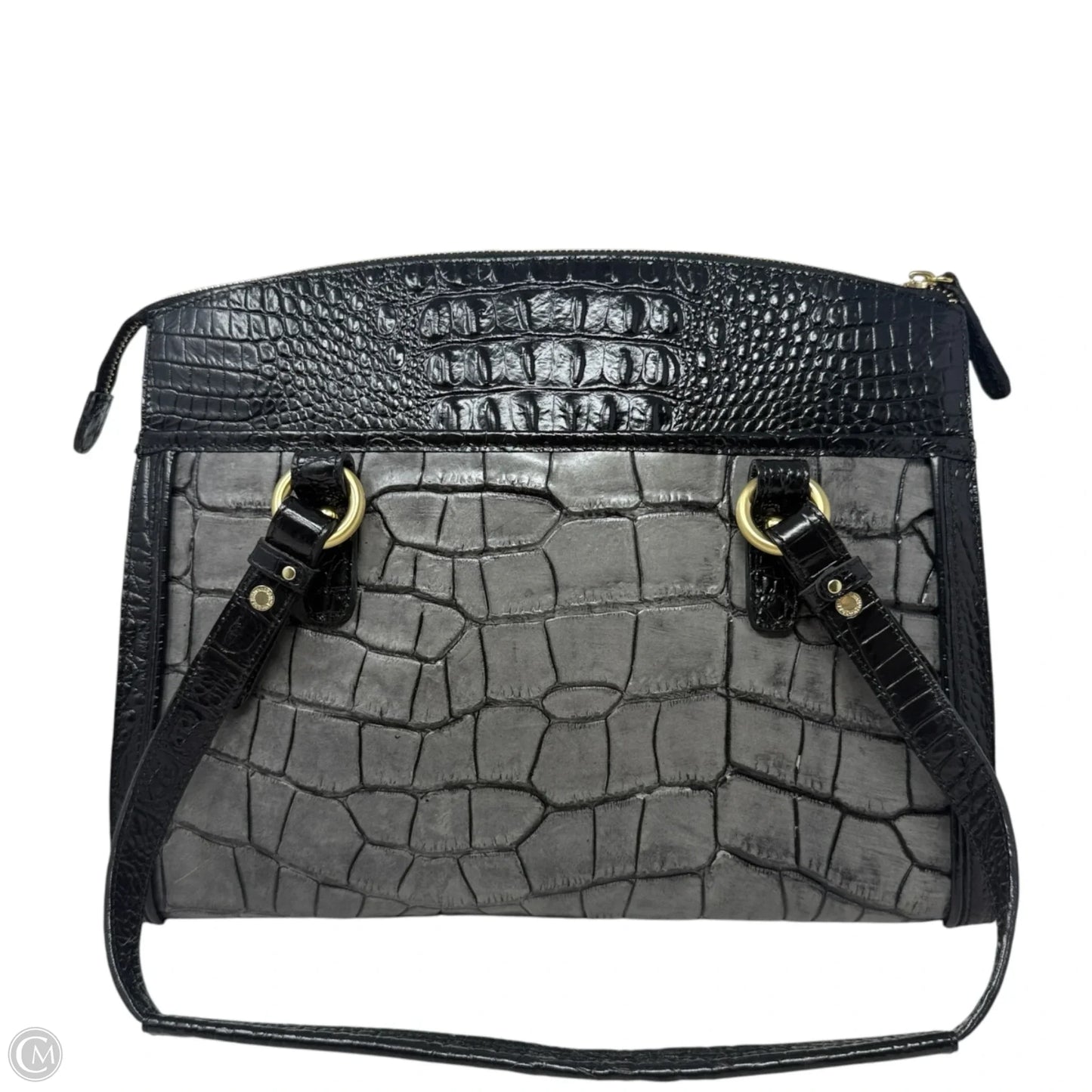 Croc Embossed Leather Shoulder Bag Designer By Brahmin, Size: Large