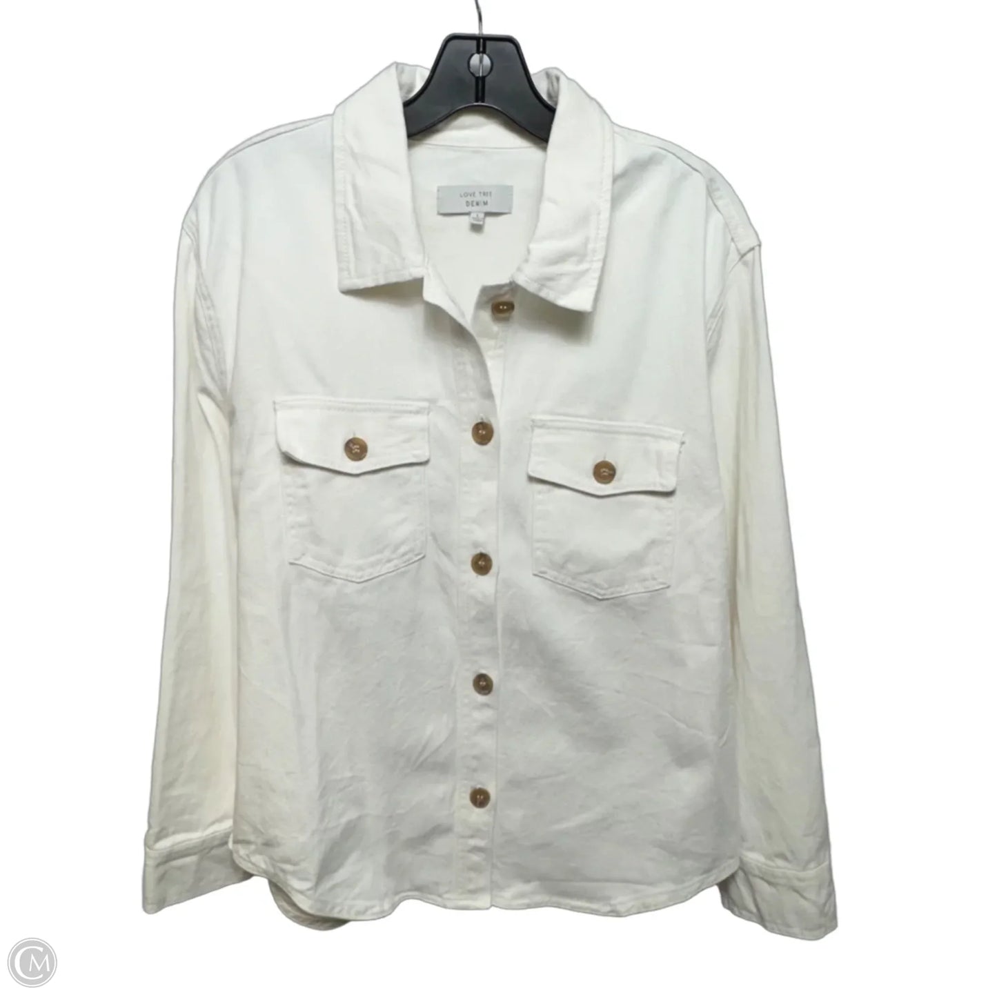 Jacket Shirt By Love Tree Denim In Cream, Size: L