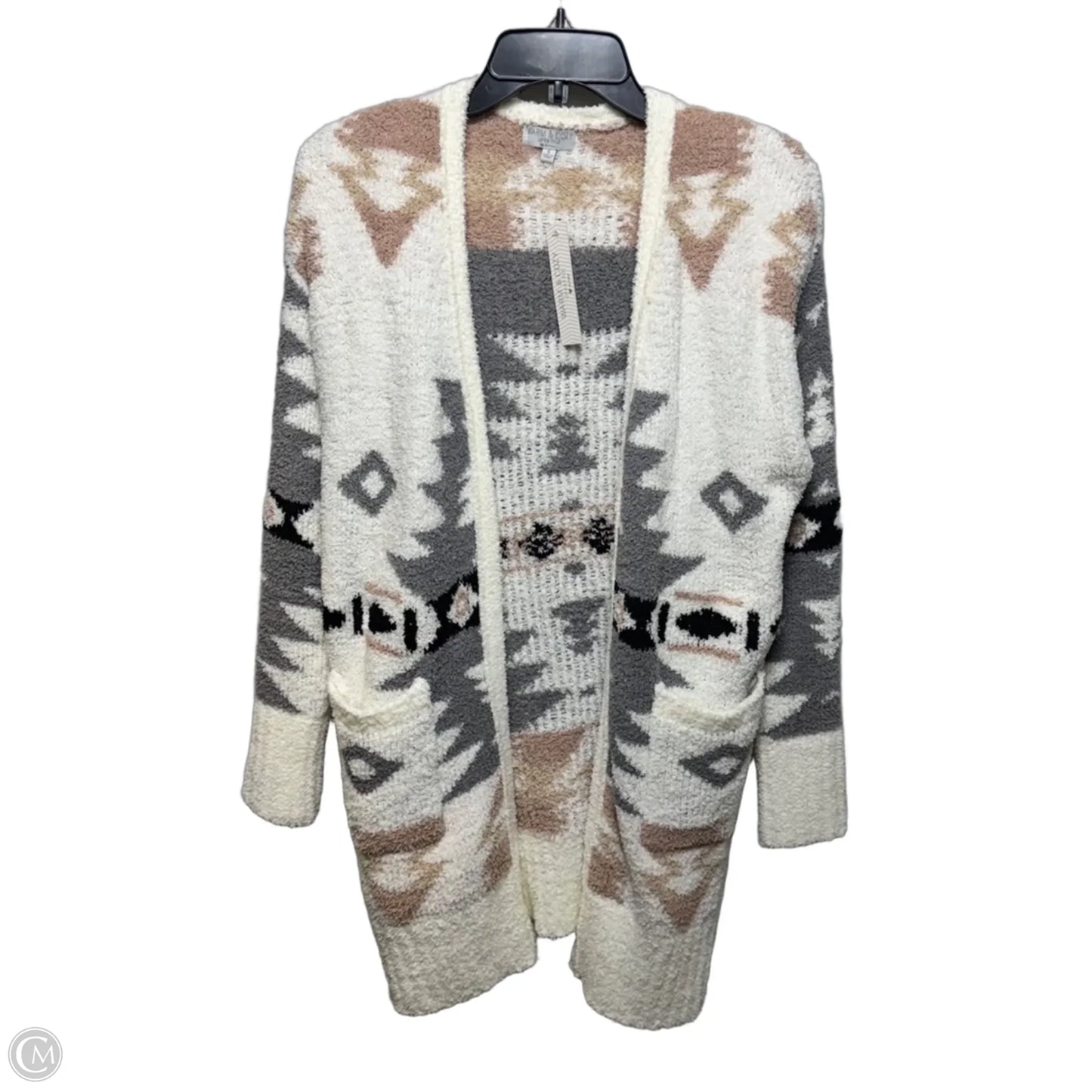 Sweater Cardigan By Poof In Cream & Grey, Size: S