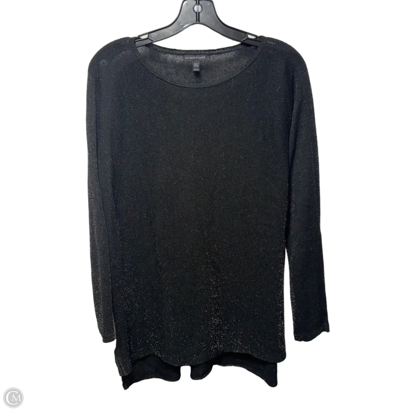 Metallic Linen Blend Top Long Sleeve By Eileen Fisher In Black & Gold, Size: Xs