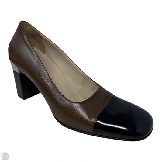 Vintage Cap Toe Block Heel Shoes Designer By Chanel In Brown & Black, Size: 10 / 40