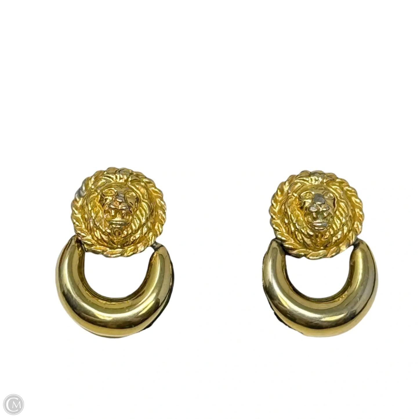 Gold Tone Lion Head Door Knocker Earrings