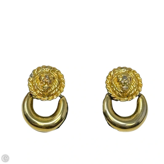 Gold Tone Lion Head Door Knocker Earrings