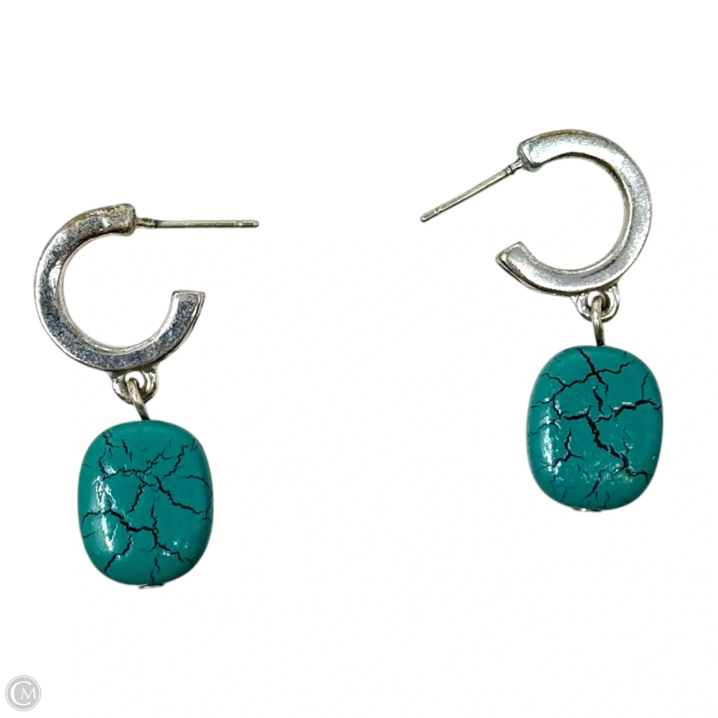 Faux Turquoise & Silver Hoop Dangle Earrings