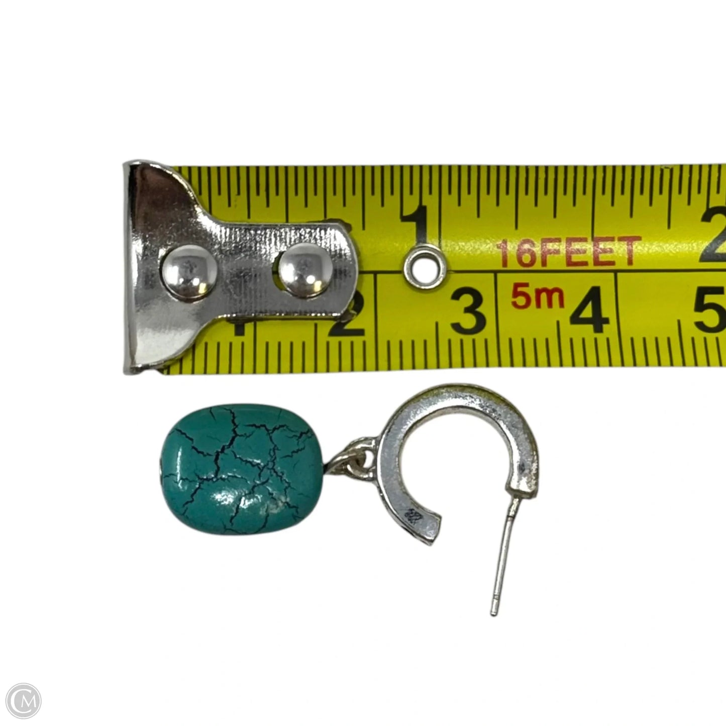 Faux Turquoise & Silver Hoop Dangle Earrings