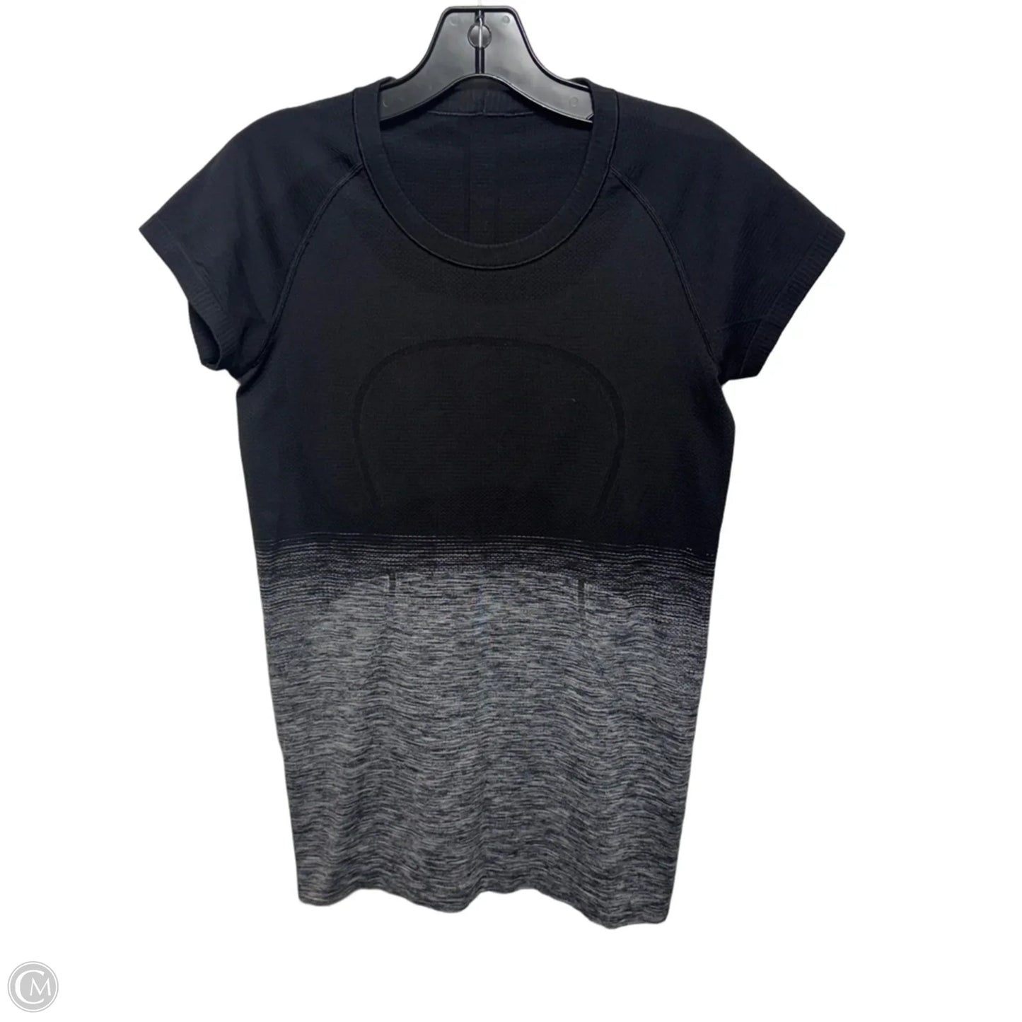 Athletic Top Short Sleeve By Lululemon In Black & Grey, Size: 8