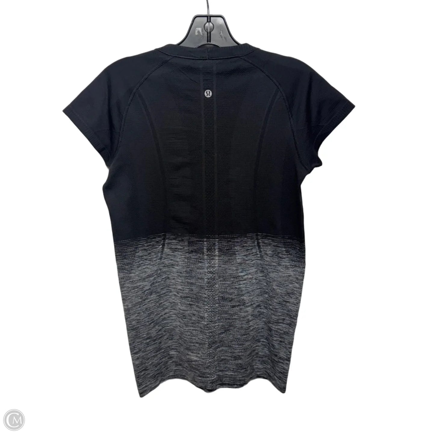 Athletic Top Short Sleeve By Lululemon In Black & Grey, Size: 8