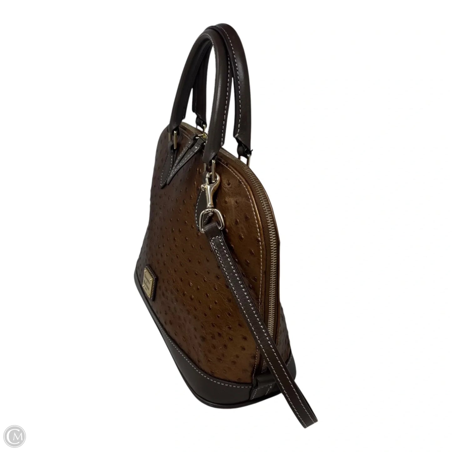 Zip Zip Ostrich Satchel Handbag Designer By Dooney And Bourke, Size: Medium