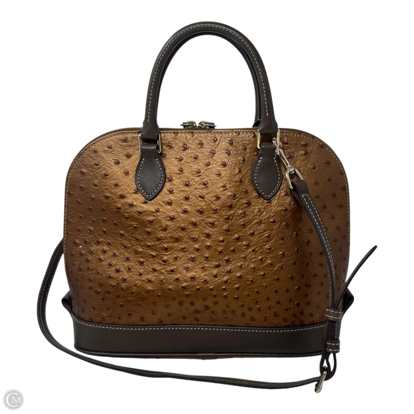 Zip Zip Ostrich Satchel Handbag Designer By Dooney And Bourke, Size: Medium