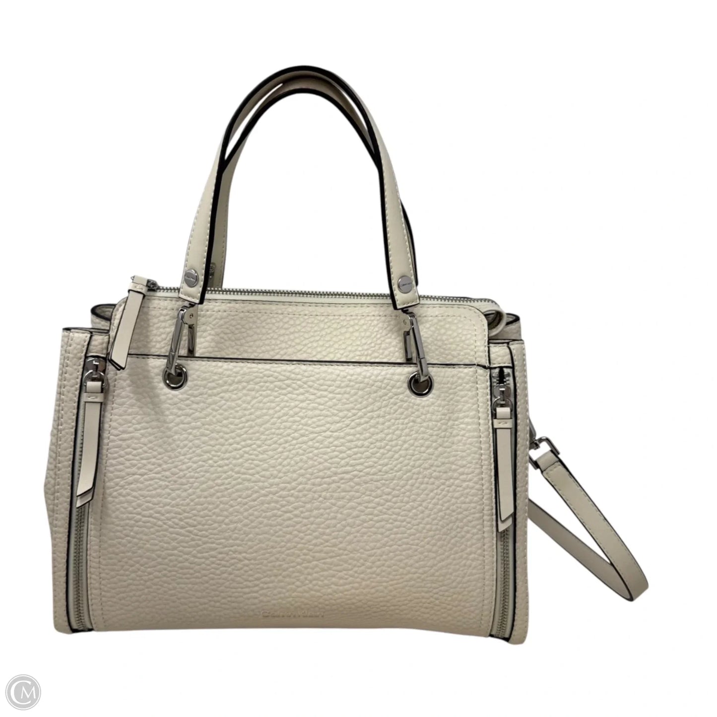 Garnet Satchel Handbag Leather By Calvin Klein, Size: Medium