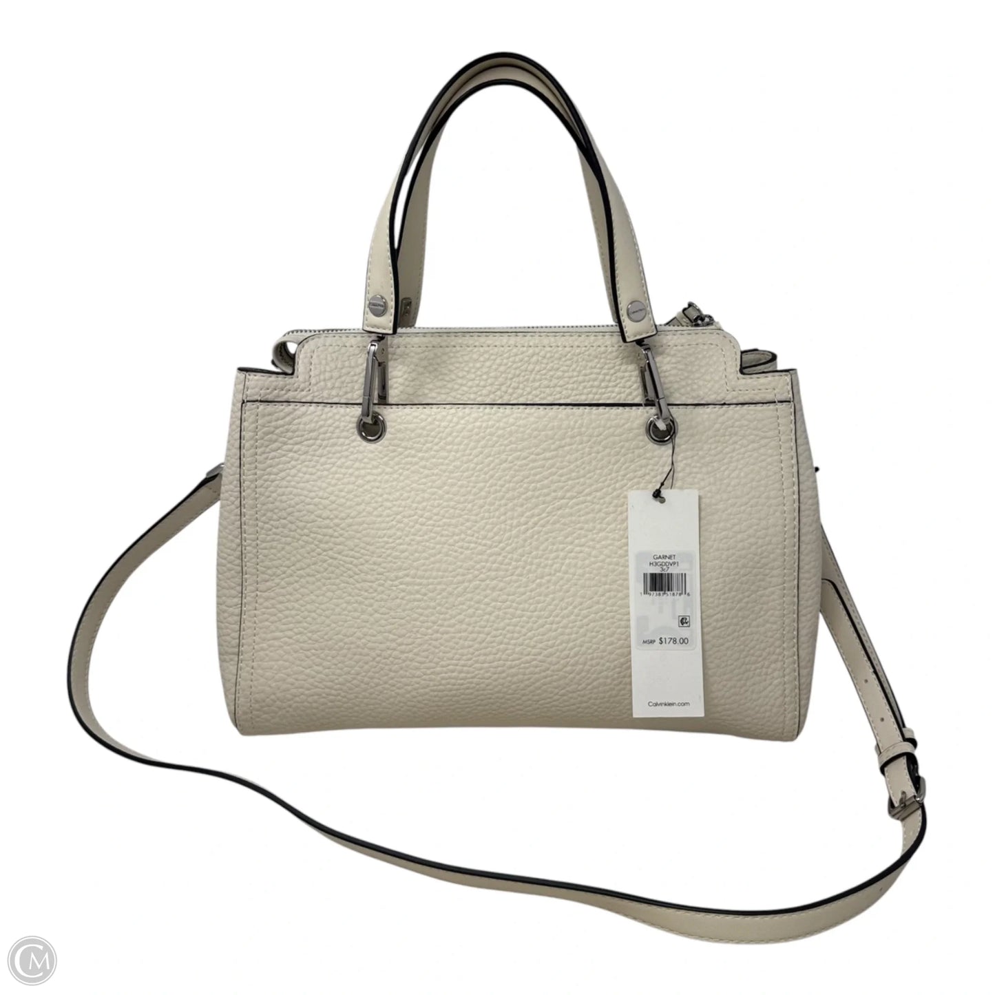 Garnet Satchel Handbag Leather By Calvin Klein, Size: Medium