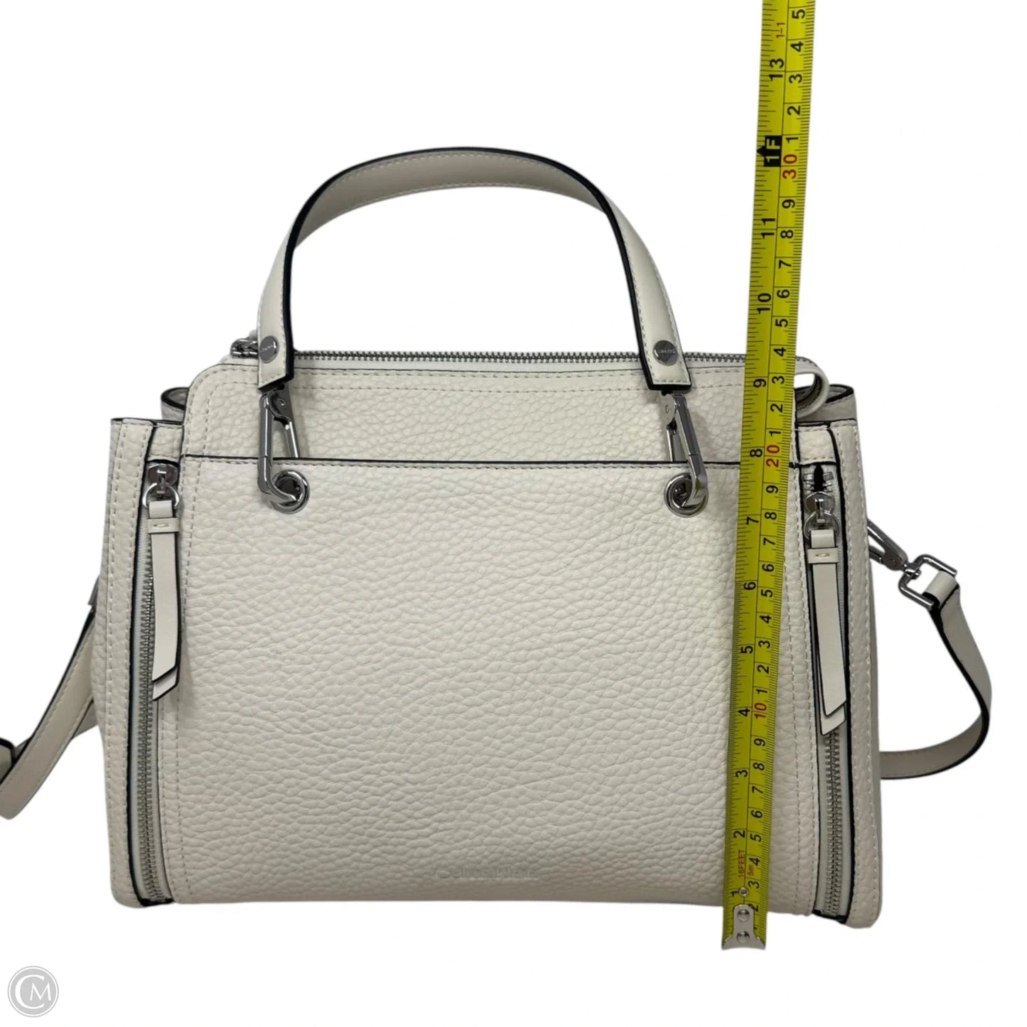 Garnet Satchel Handbag Leather By Calvin Klein, Size: Medium