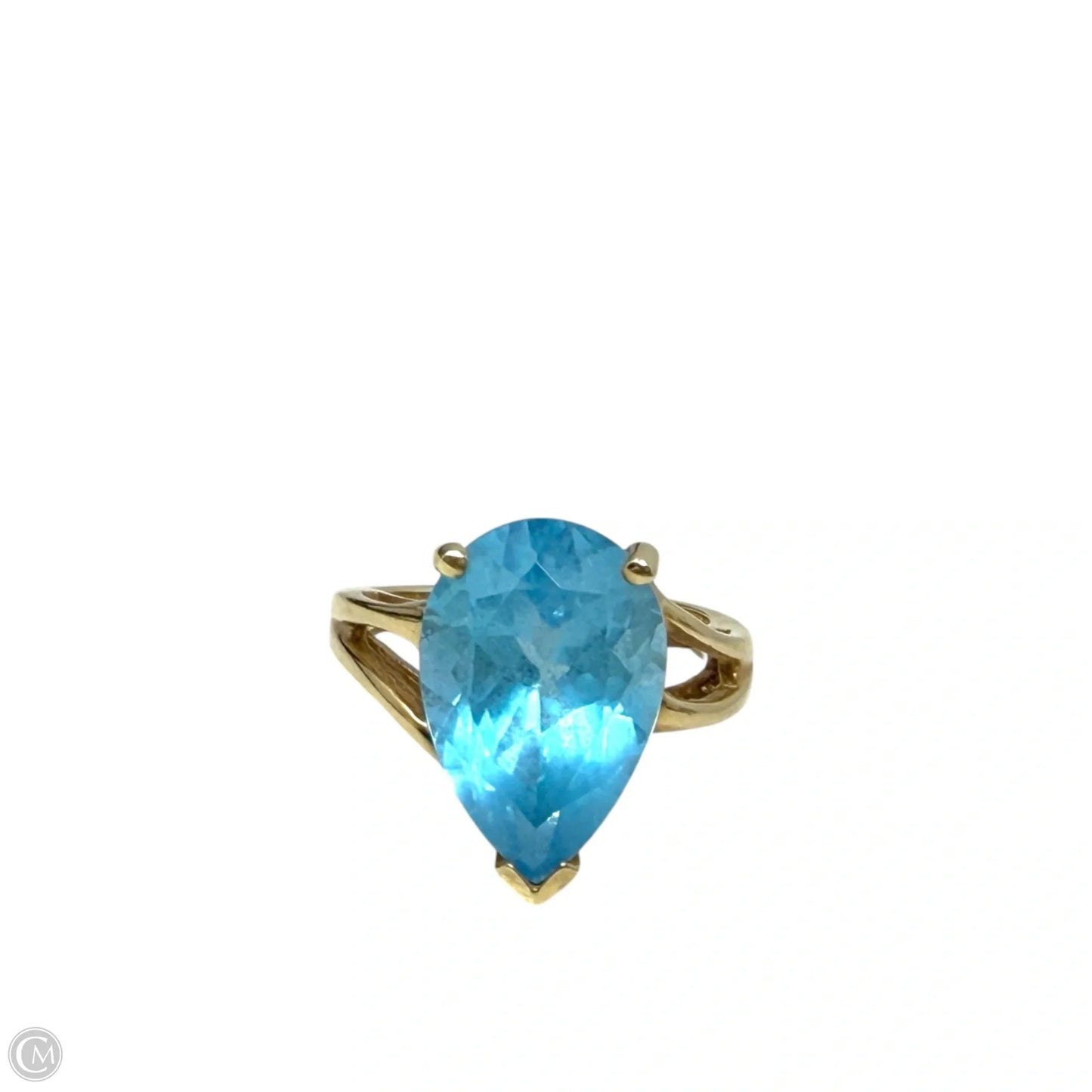 10k Yellow Gold & Faceted Teardrop Blue Topaz Solitaire Cocktail Ring, Size: 5.5
