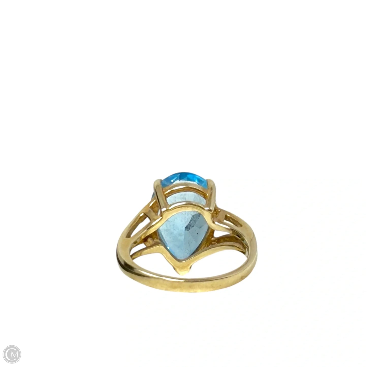 10k Yellow Gold & Faceted Teardrop Blue Topaz Solitaire Cocktail Ring, Size: 5.5