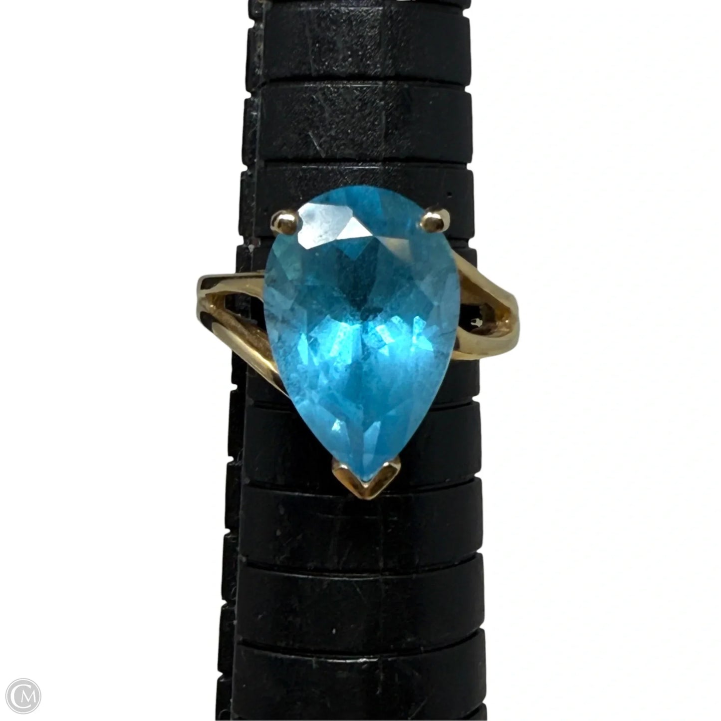 10k Yellow Gold & Faceted Teardrop Blue Topaz Solitaire Cocktail Ring, Size: 5.5