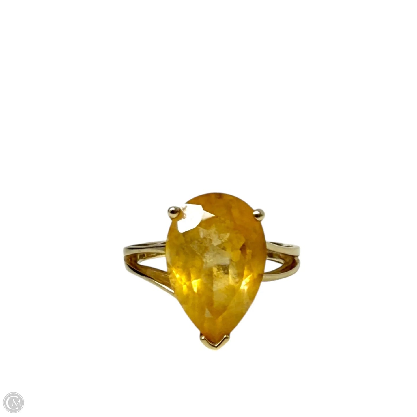 10k Yellow Gold & Faceted Teardrop Citrine Solitaire Cocktail Ring, Size: 6