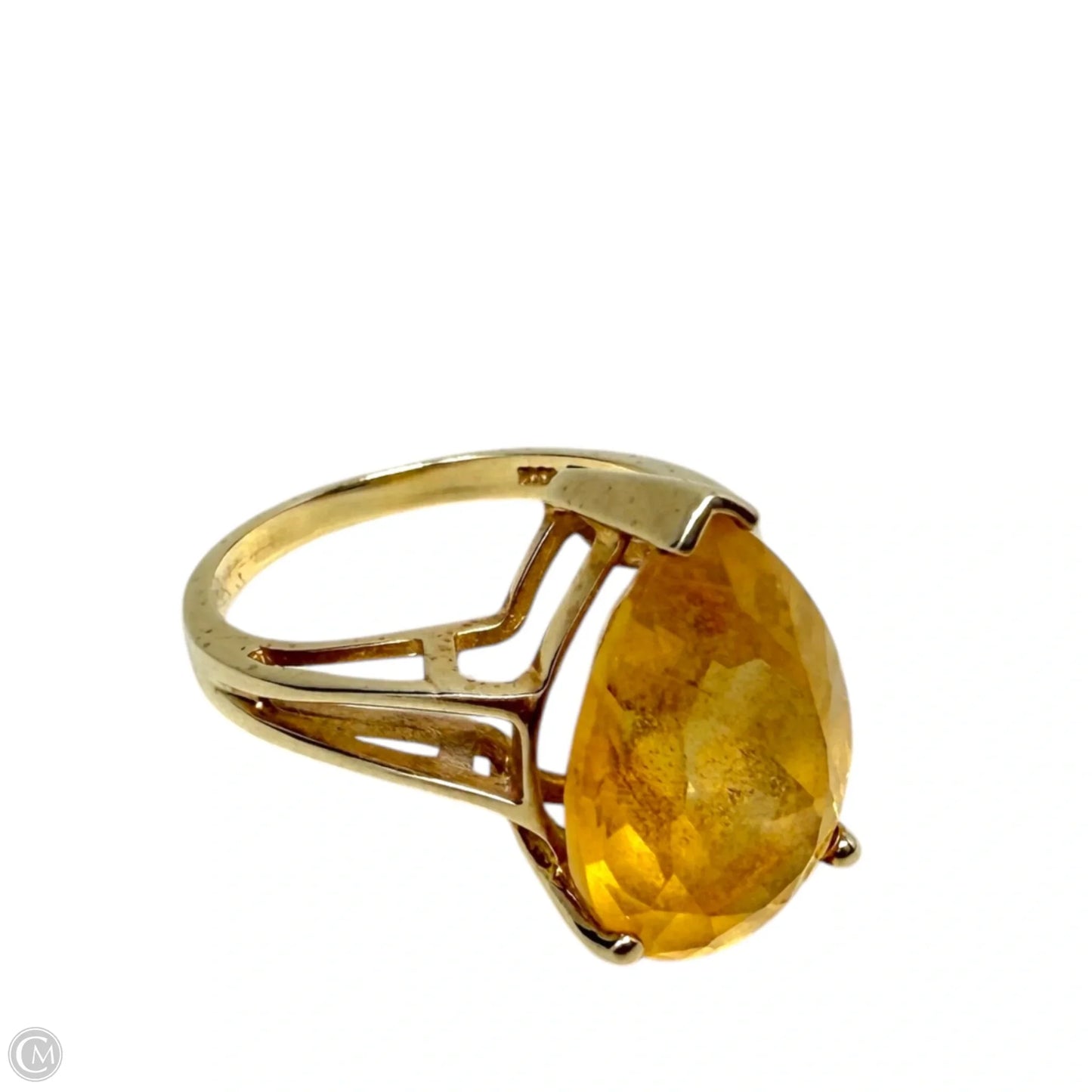 10k Yellow Gold & Faceted Teardrop Citrine Solitaire Cocktail Ring, Size: 6