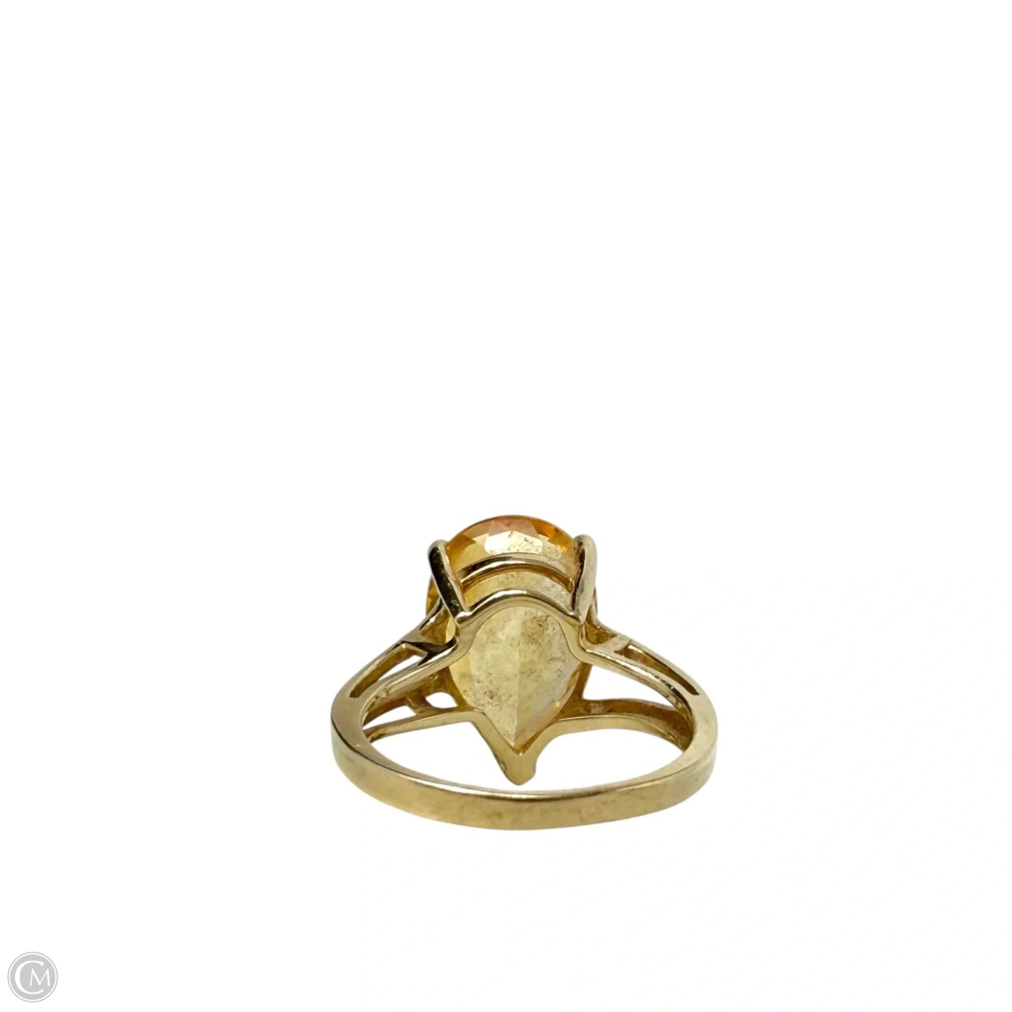 10k Yellow Gold & Faceted Teardrop Citrine Solitaire Cocktail Ring, Size: 6
