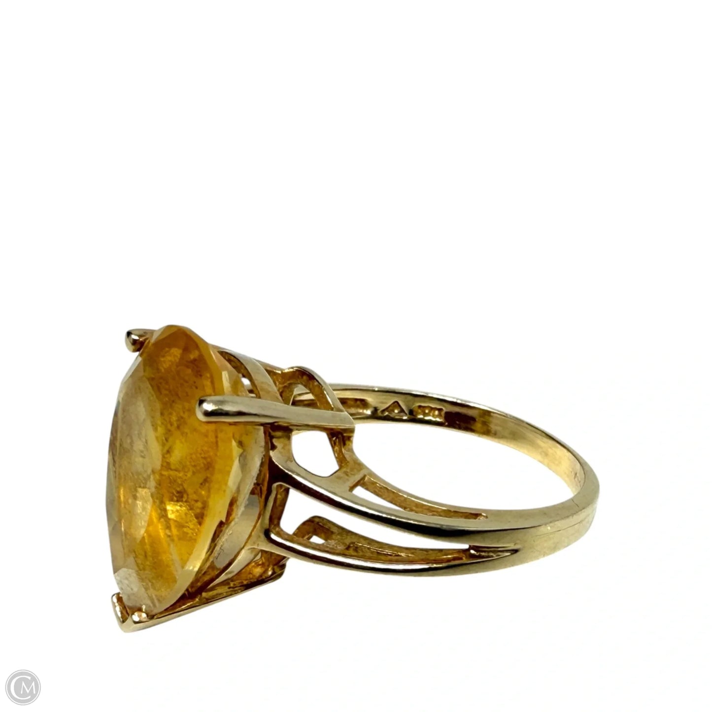 10k Yellow Gold & Faceted Teardrop Citrine Solitaire Cocktail Ring, Size: 6
