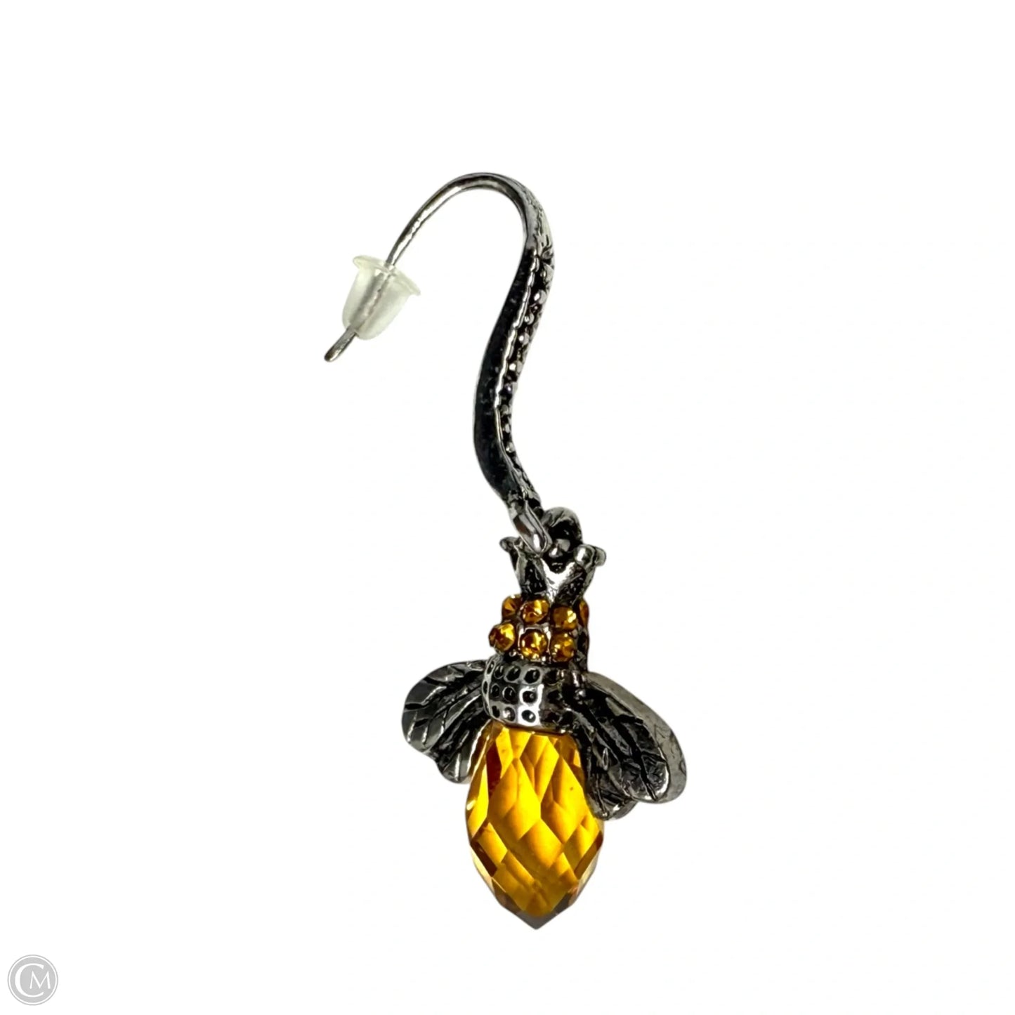 Silver Tone Faceted Crystal Dangle Bee Earrings
