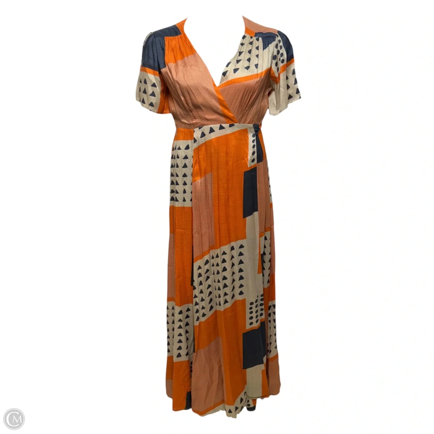Melina Wrap Dress Casual Maxi By The Odells In Blue & Orange, Size: L