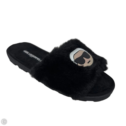 Fuzzy Slippers Designer By Karl Lagerfeld In Black, Size: 7