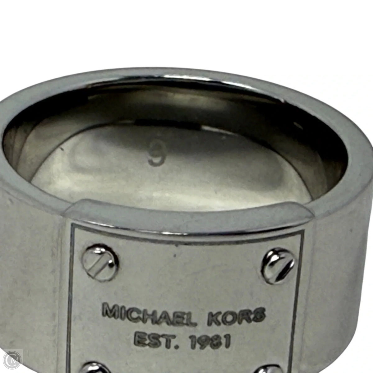 Silver Tone Logo Band Ring By Michael By Michael Kors, Size: 8.5