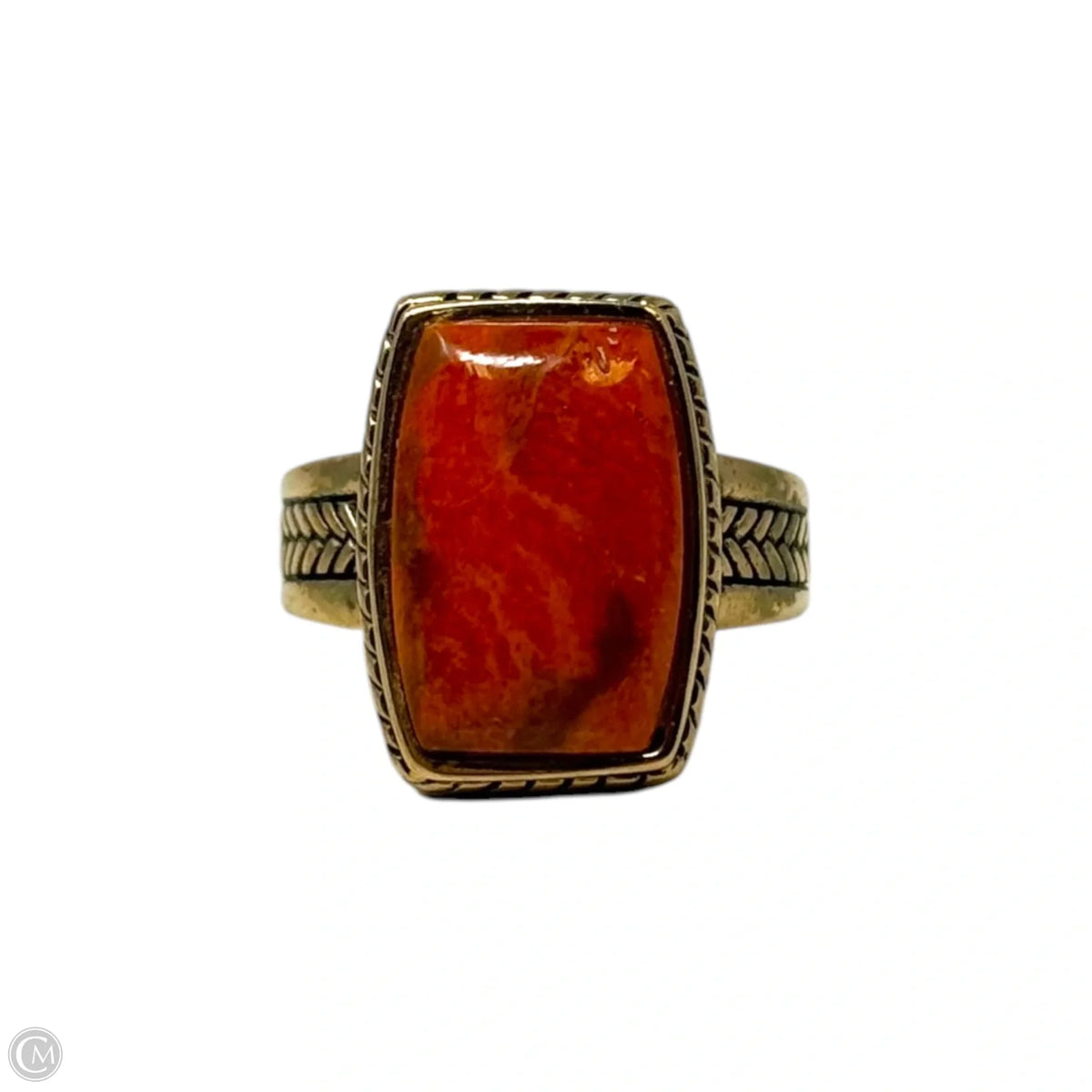 Orange Stone Braid Engraved Ring Statement By Barse, Size: 8