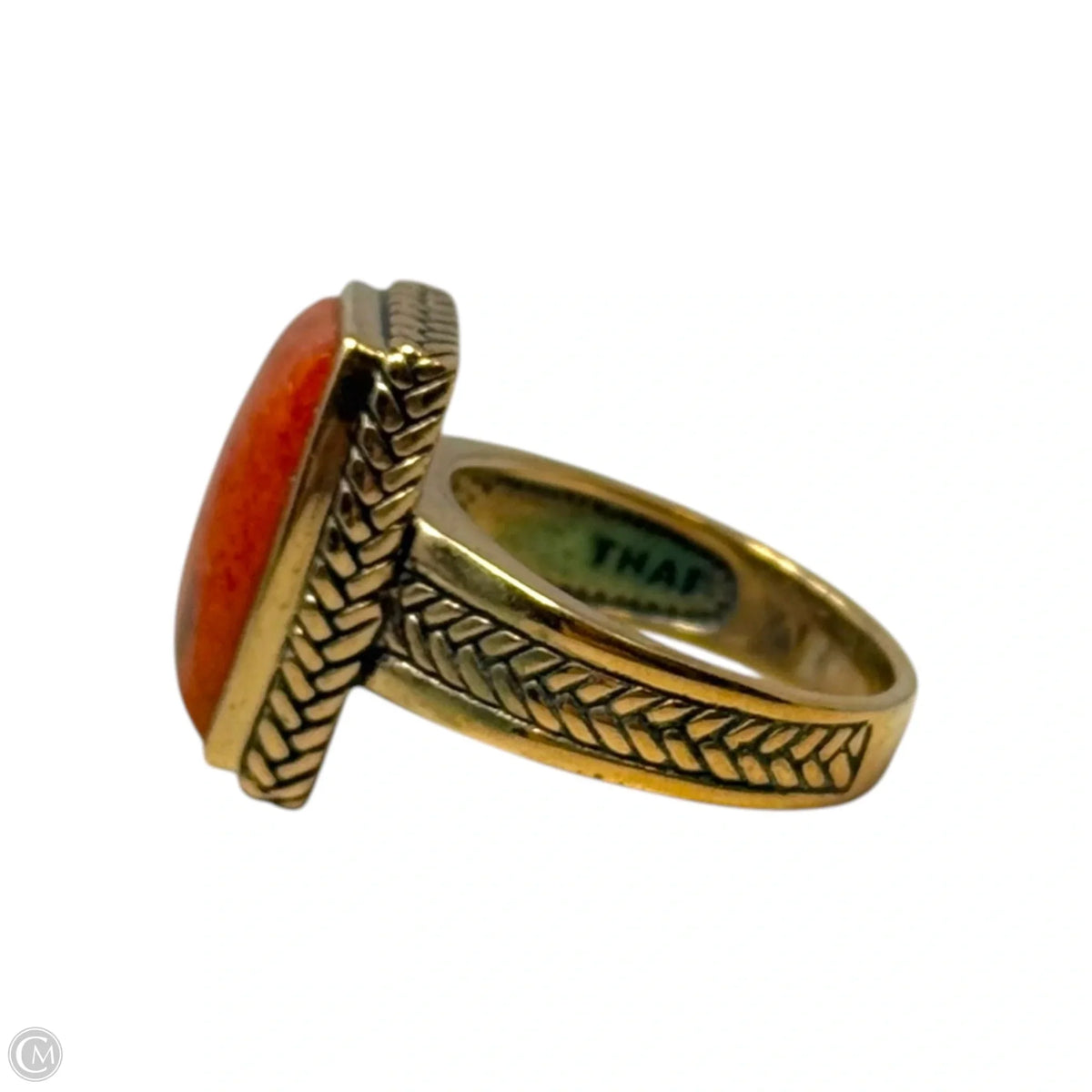Orange Stone Braid Engraved Ring Statement By Barse, Size: 8
