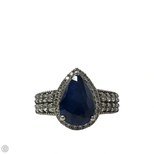 Sterling Silver & Pear Cut Blue Gem Halo Cocktail Ring By STS, Size: 9