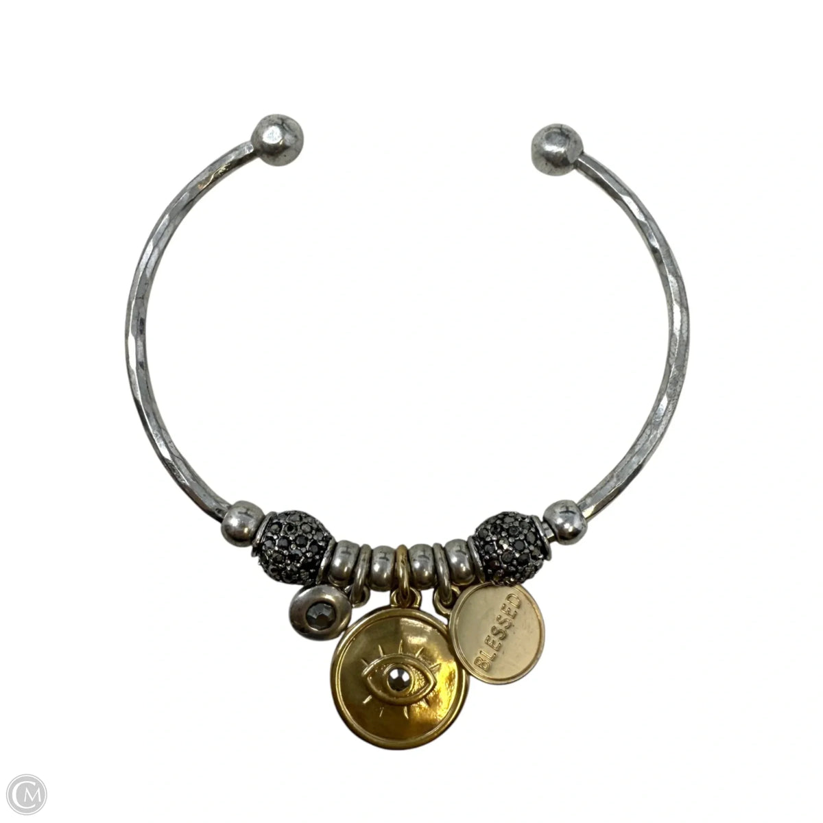 Two Tone Cuff Bracelet With Blessed Charms