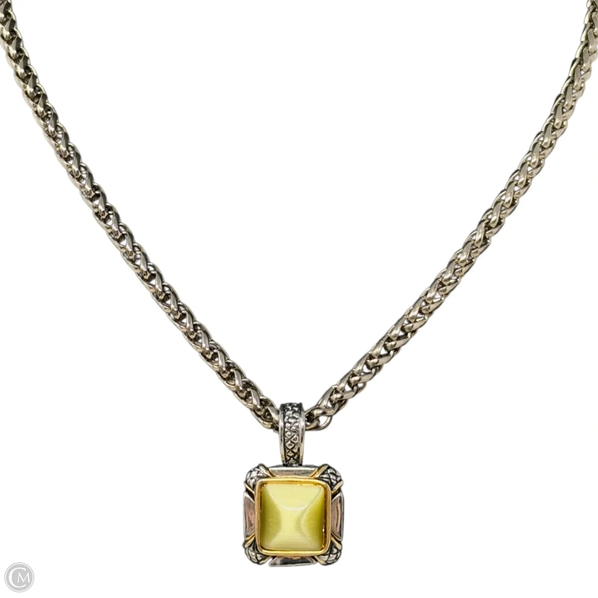 Silver Tone & Cats Eye Glass Pendant Necklace