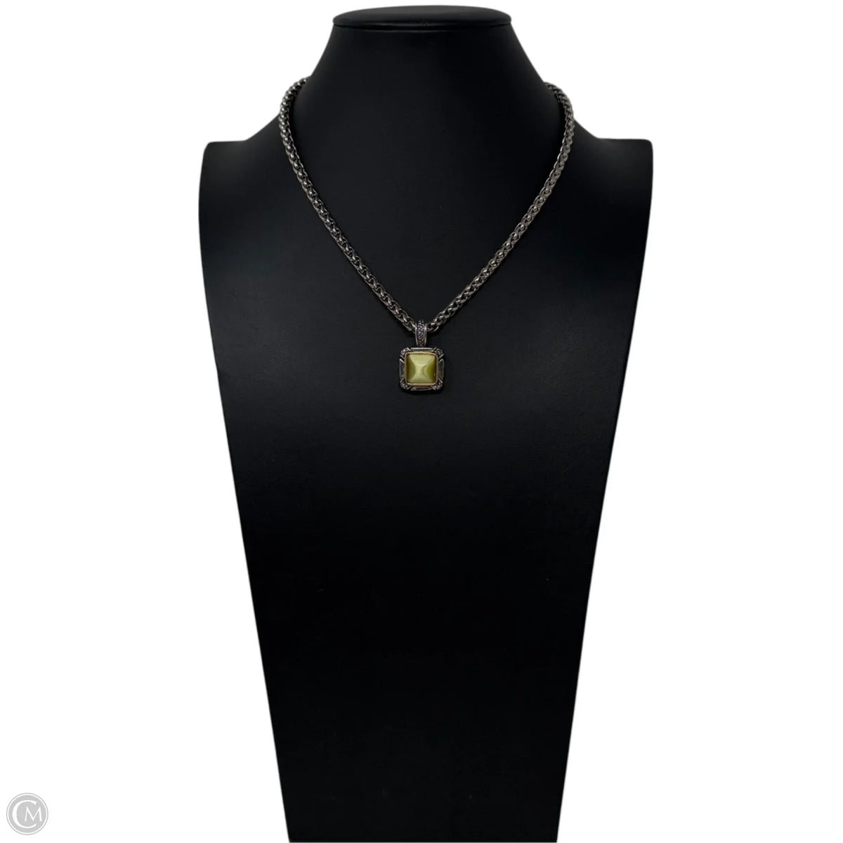 Silver Tone & Cats Eye Glass Pendant Necklace