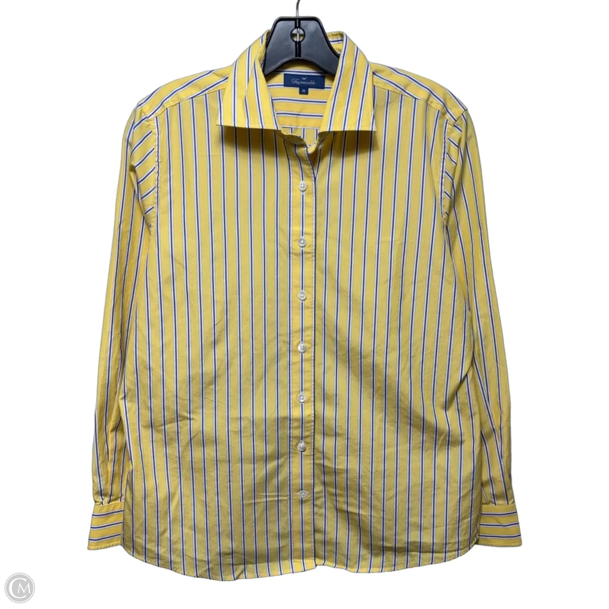 Collared Top Long Sleeve By Facconable In Striped Pattern, Size: M