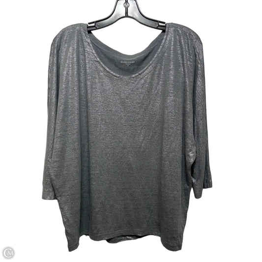 Metallic Linen Top Long Sleeve By Eileen Fisher In Silver, Size: M