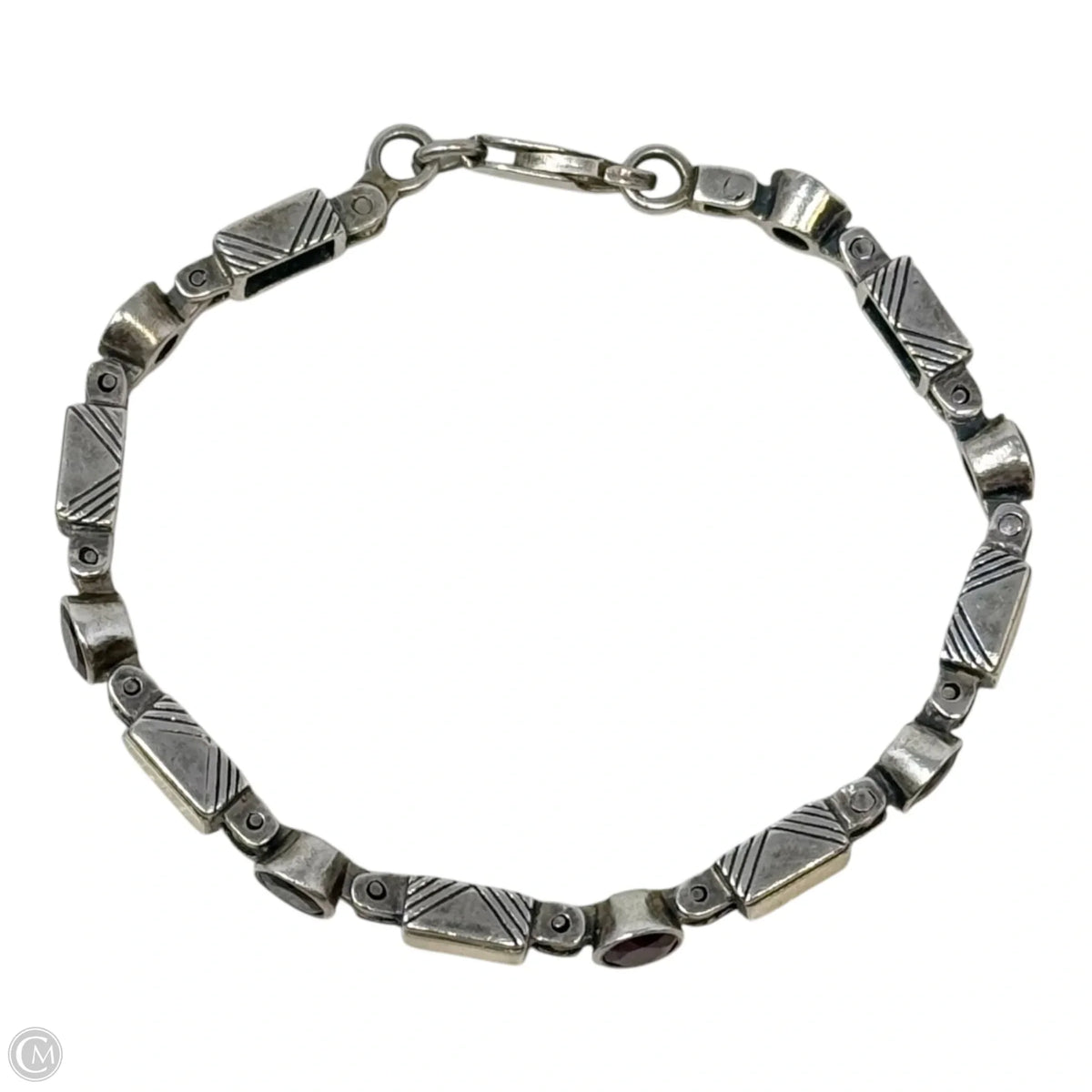 Faceted Red Gemstone & Sterling Silver Bracelet