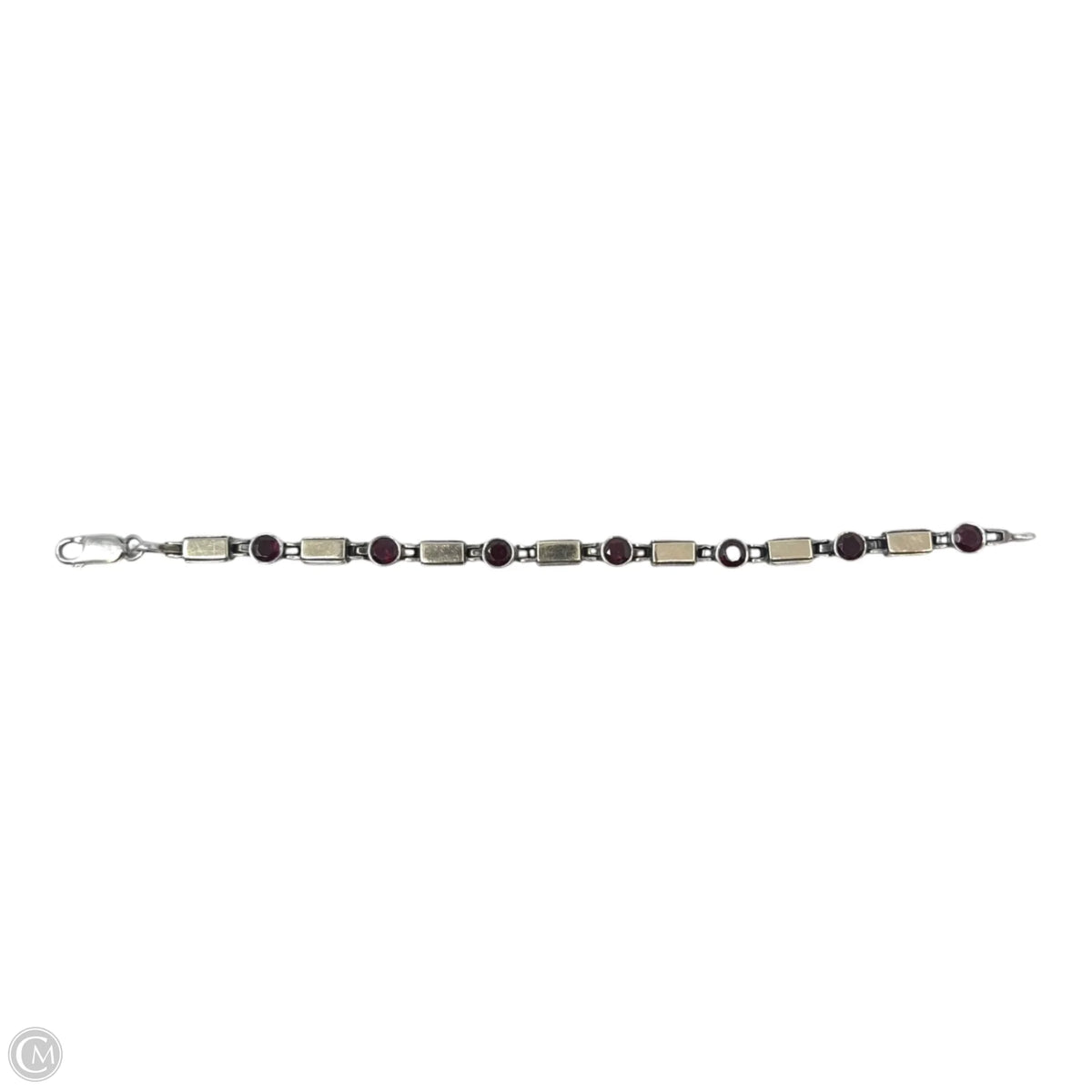 Faceted Red Gemstone & Sterling Silver Bracelet