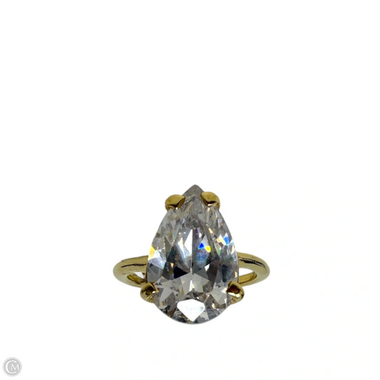 Faceted Pear Cut Clear Stone Solitaire Ring, Size: 7