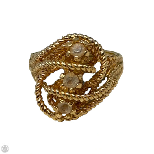 Twisted Rope 18K Gold Electroplated Cocktail Ring, Size: 7