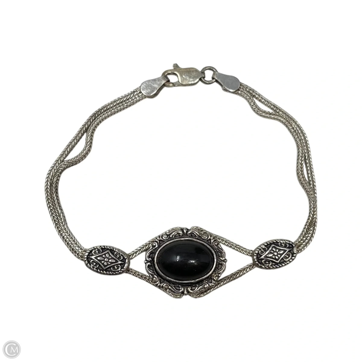 Black Cabachon & Sterling Silver Braided Bracelet