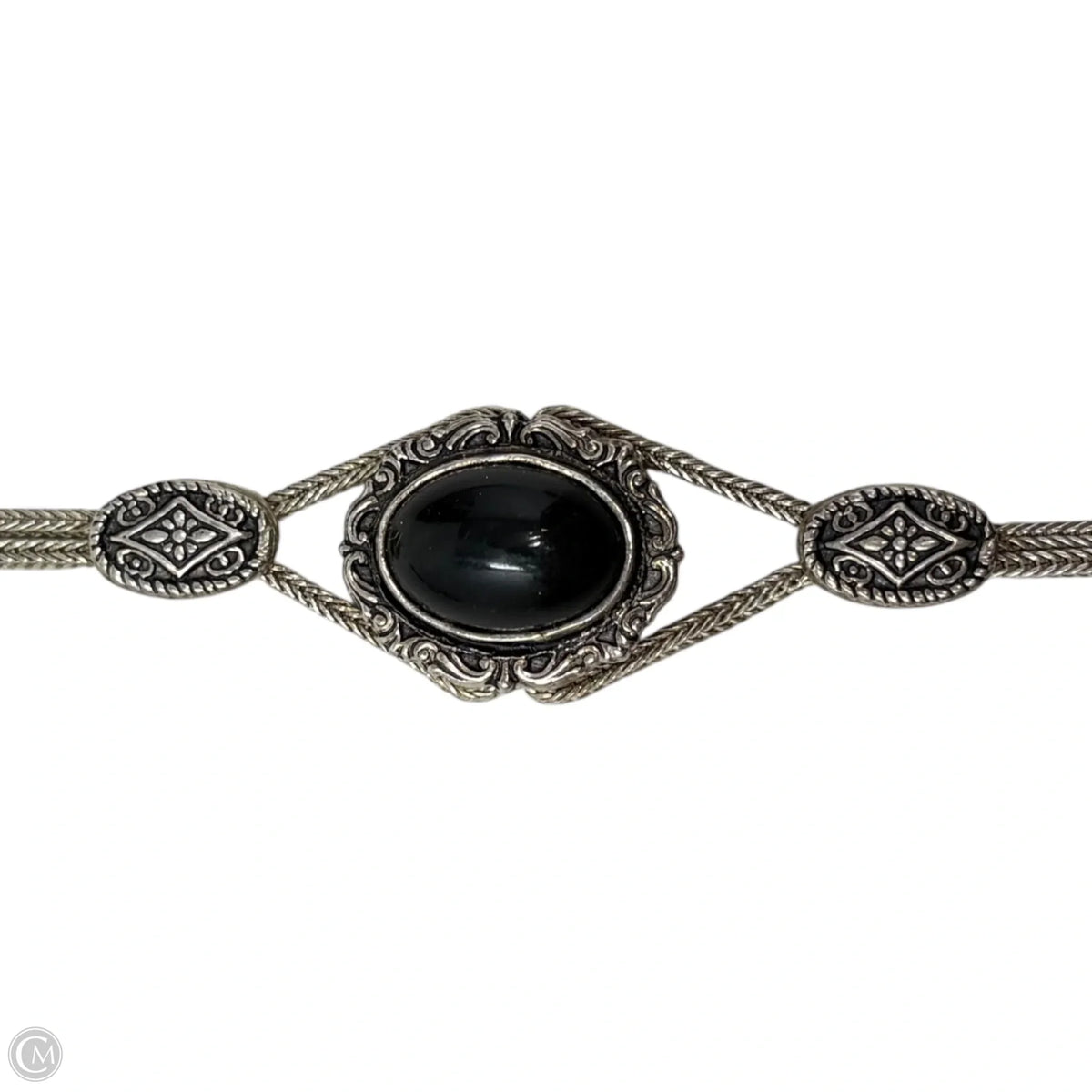 Black Cabachon & Sterling Silver Braided Bracelet