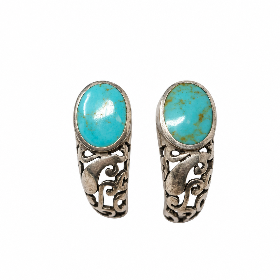 Turquoise & Sterling Silver Openwork Earrings