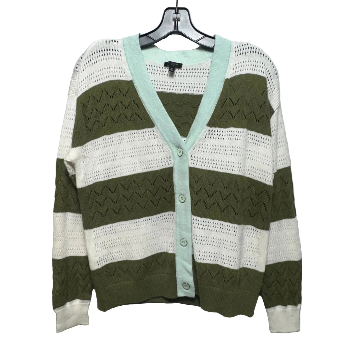 Sweater Cardigan By Talbots In Striped Pattern, Size: Mp