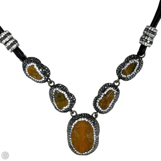 Orange Druzy Type Stone Set In Sterling Silver Choker Necklace